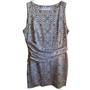 Gretchen Scott Dress Womens M Piazza Jersey Corset Sheath Tan Ruched Preppy